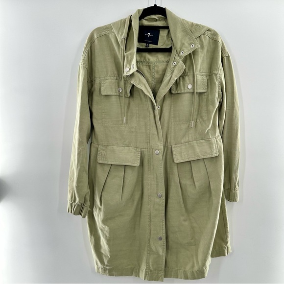 7 For All Mankind Green Hooded Parka Utility Zip Up Long Trench Jacket - Picture 8 of 8